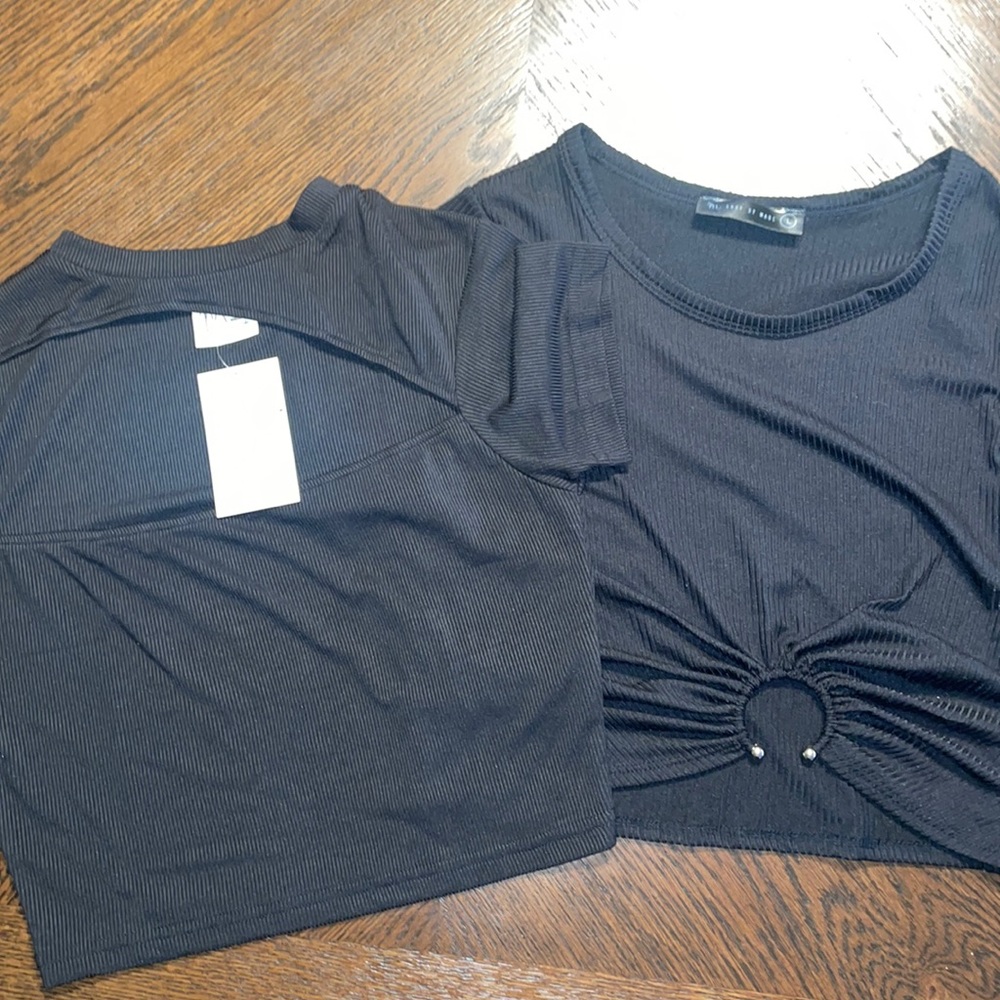 3/$12 Lot of two women’s black basic crop tops size Large - NWT